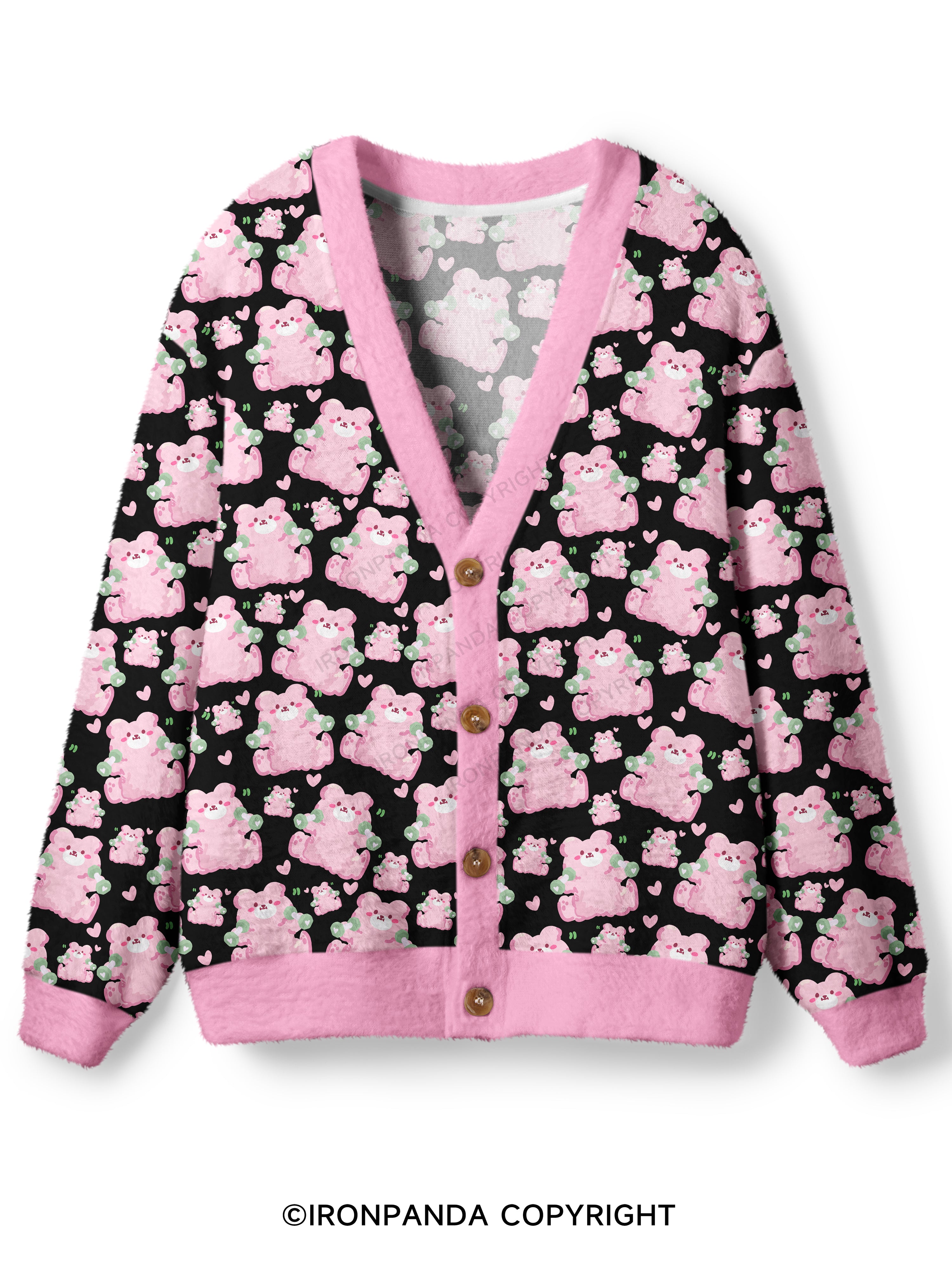 Pink Workout Bears Ugly Cardigan Sweater