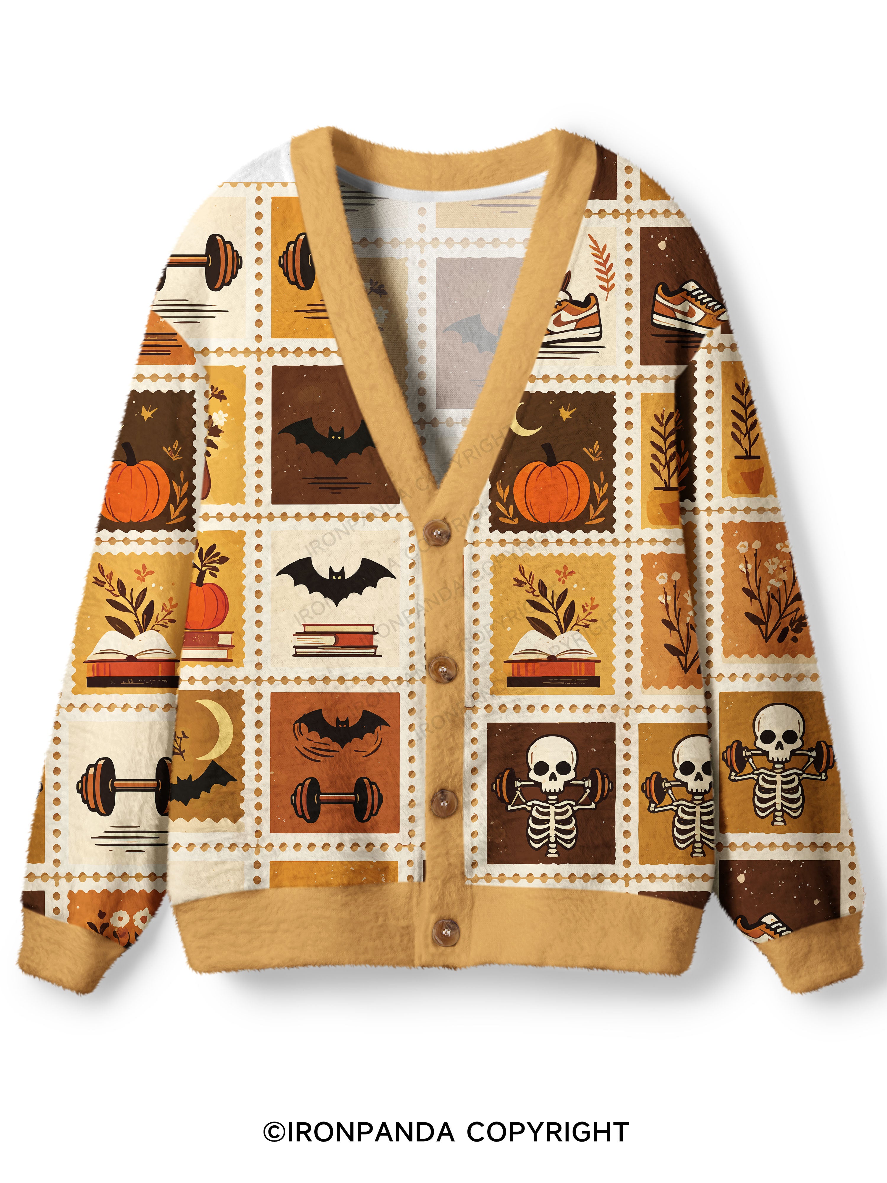 Halloween Fall Fitness Grid Print Ugly Cardigan Sweater
