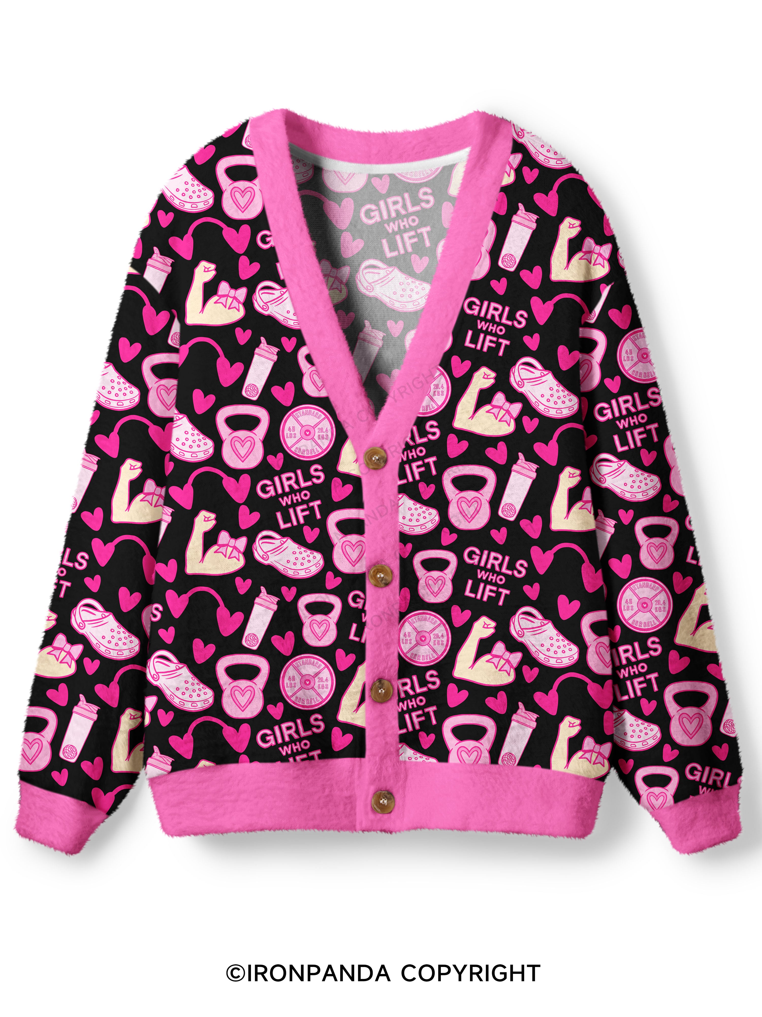 GIRLS WHO LIFT PINK GYM STYLE Ugly Cardigan Sweater