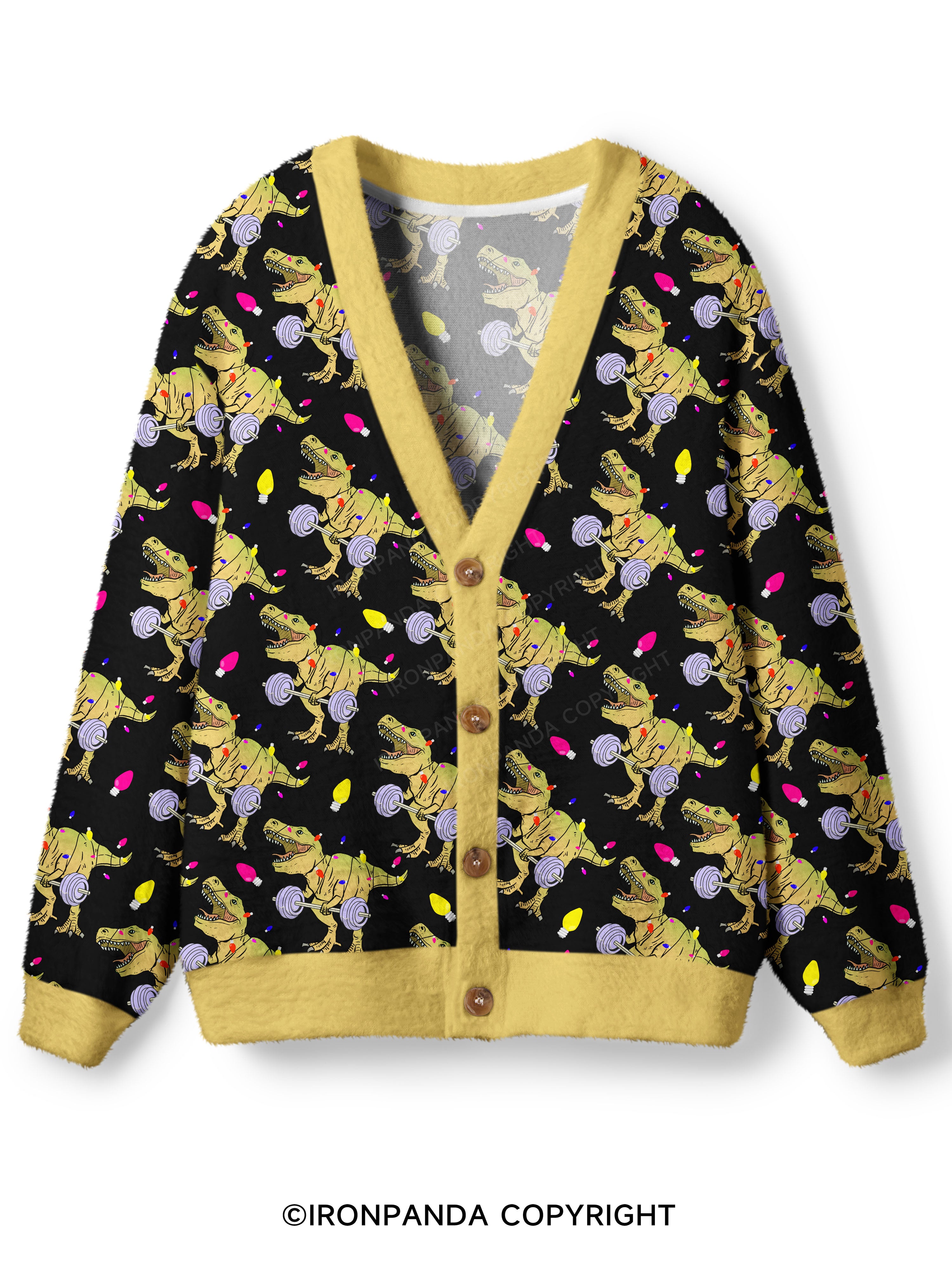 Christmas Dinosaur Ugly Cardigan Sweater