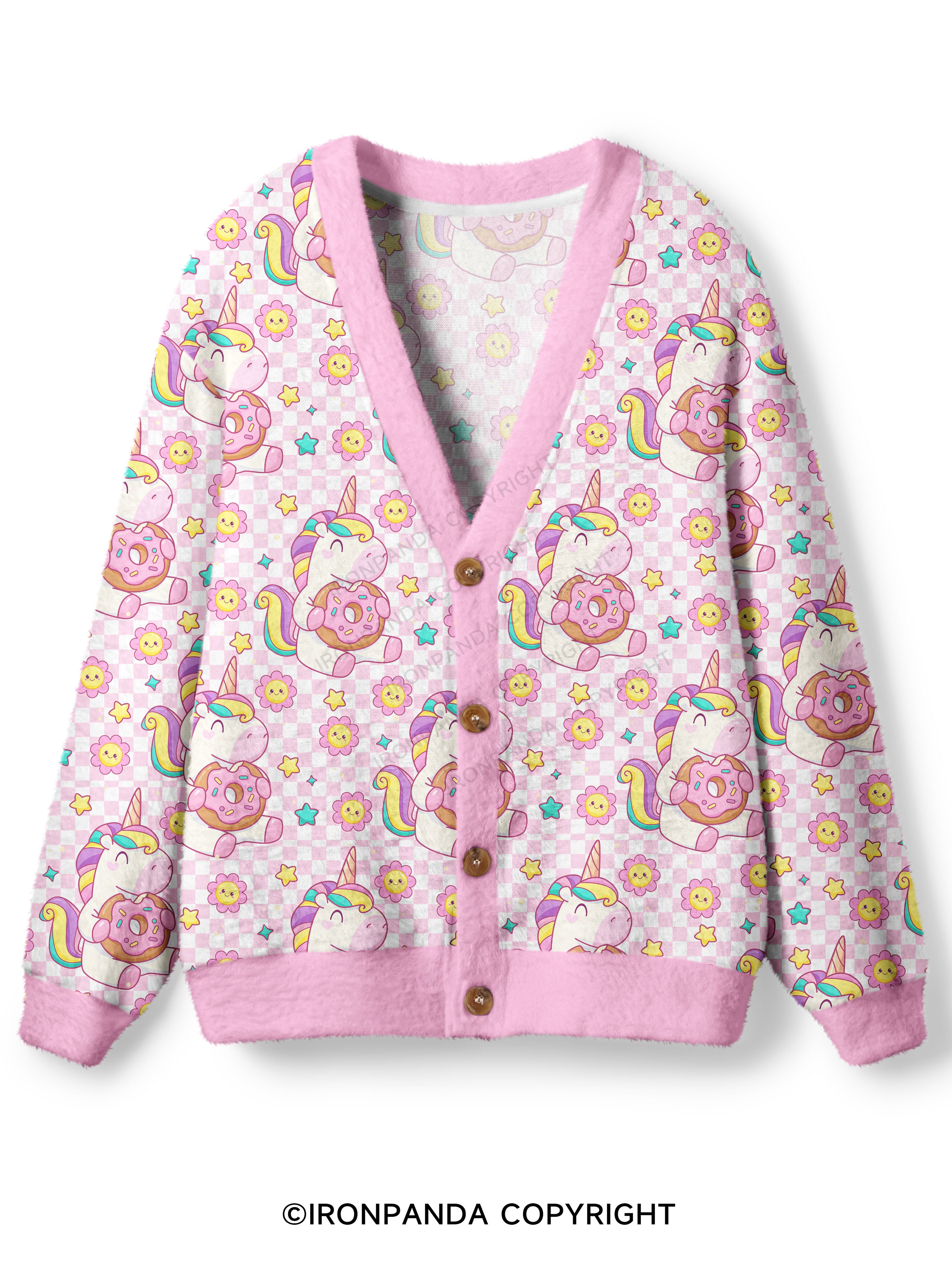 Checkerboard Gym Unicorn Ugly Cardigan Sweater
