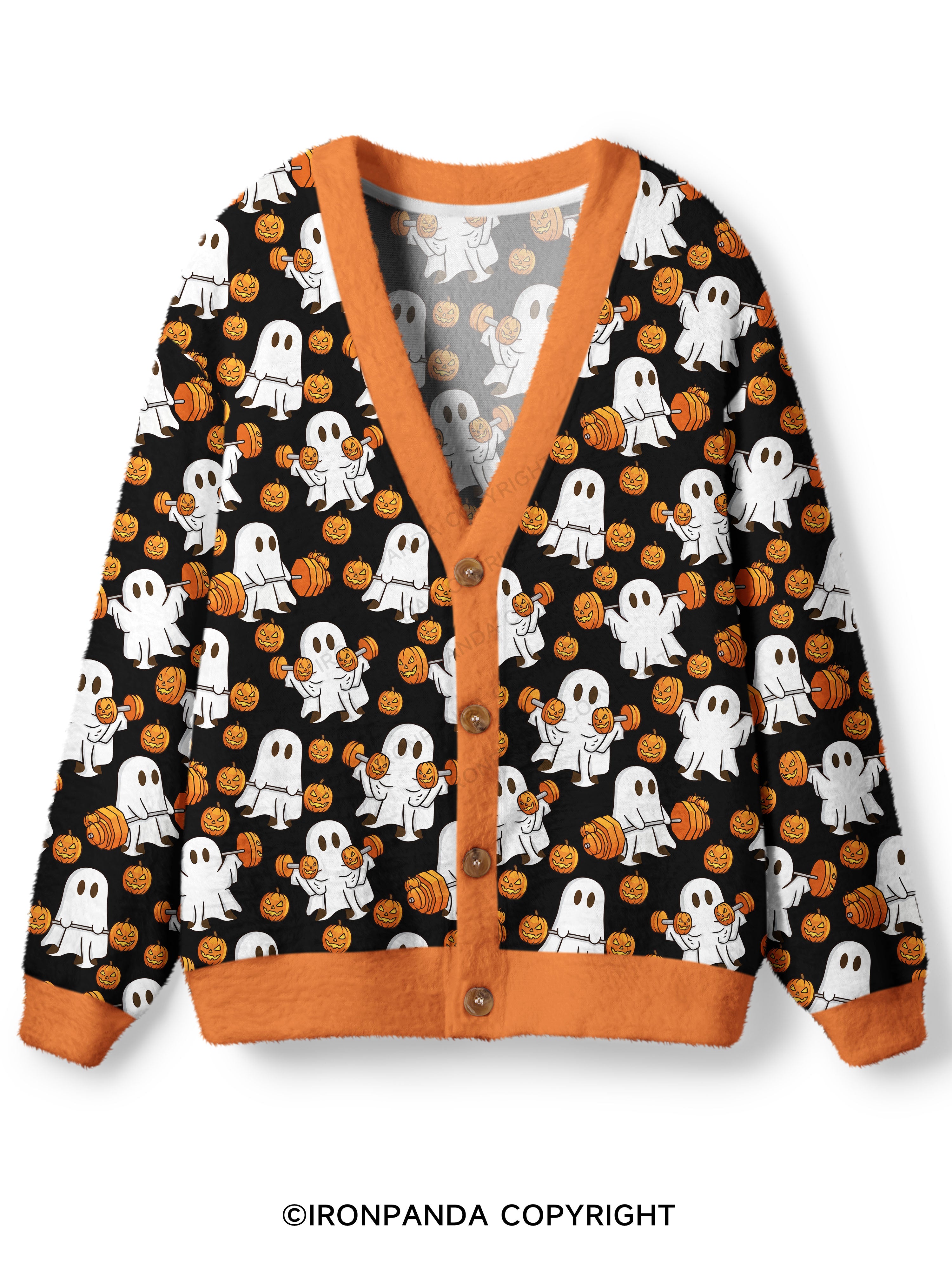WEIGHT LIFTING GHOSTS FUNNY FITNESS Ugly Cardigan Sweater