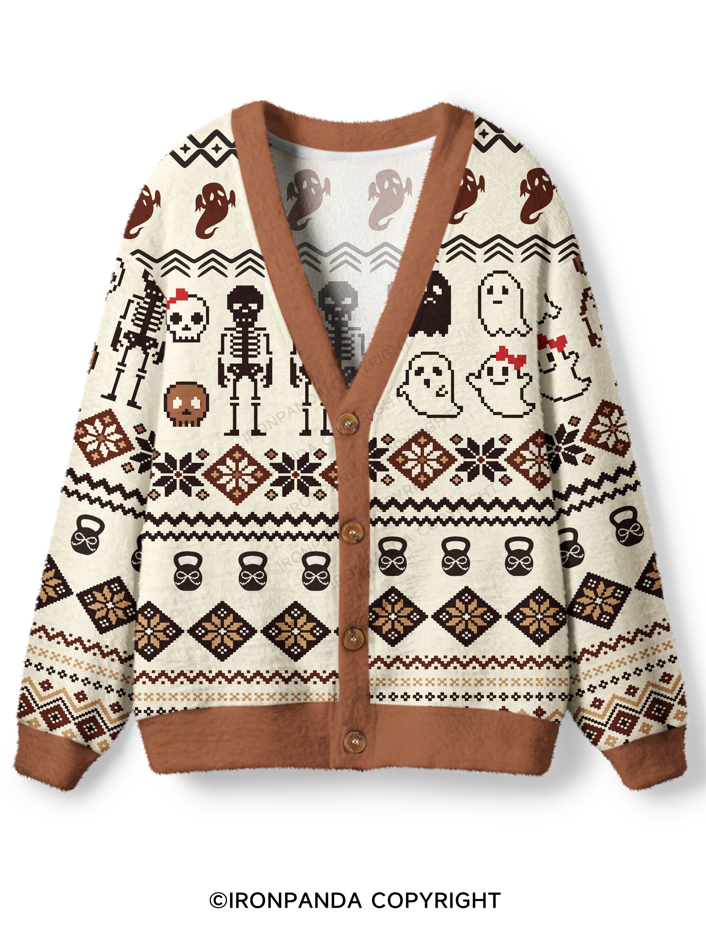 Ghost and Skeleton Workout Spooky Exercise Ugly Cardigan Sweater
