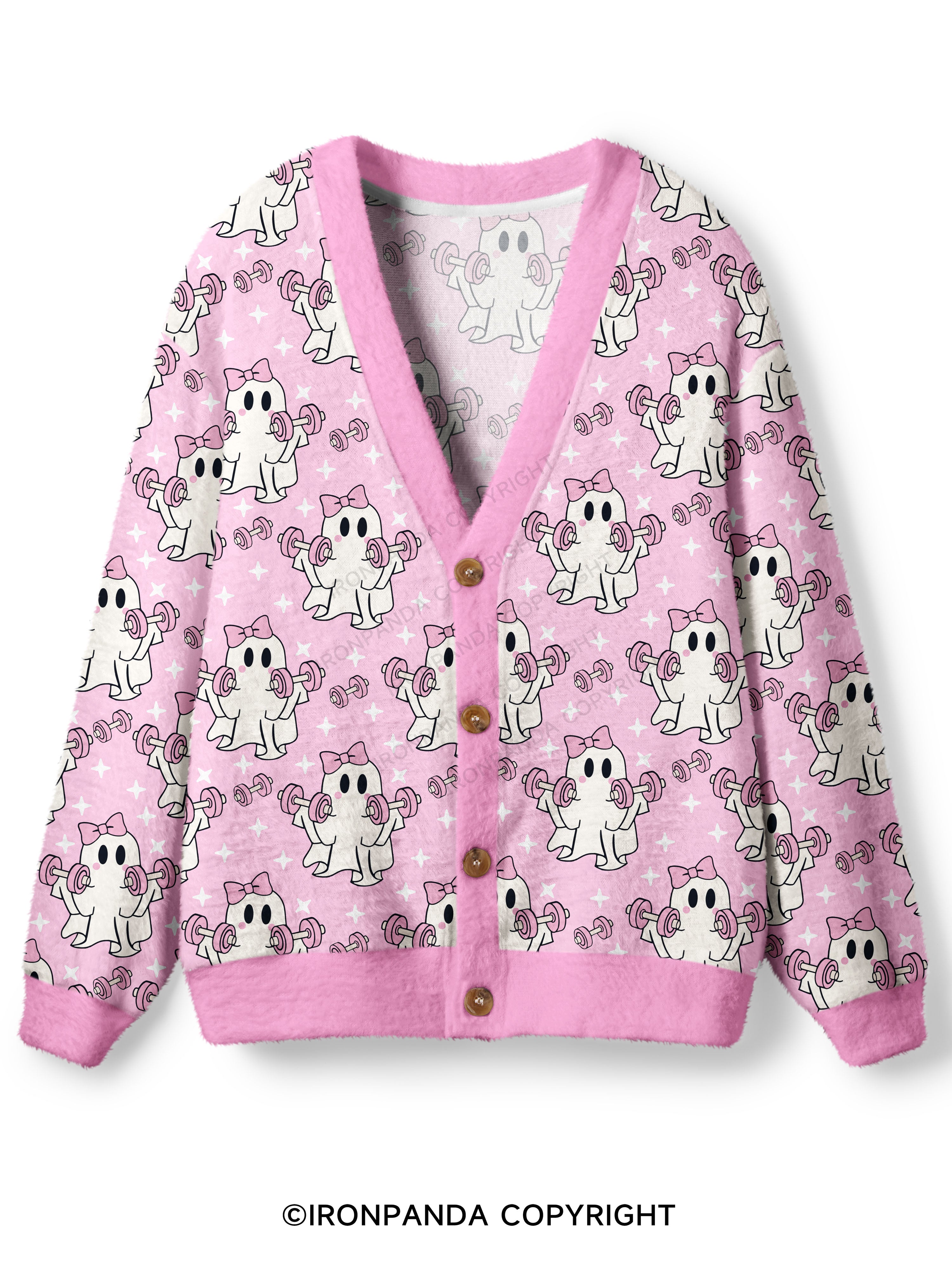 Pink Bow Workout Ghost Ugly Cardigan Sweater