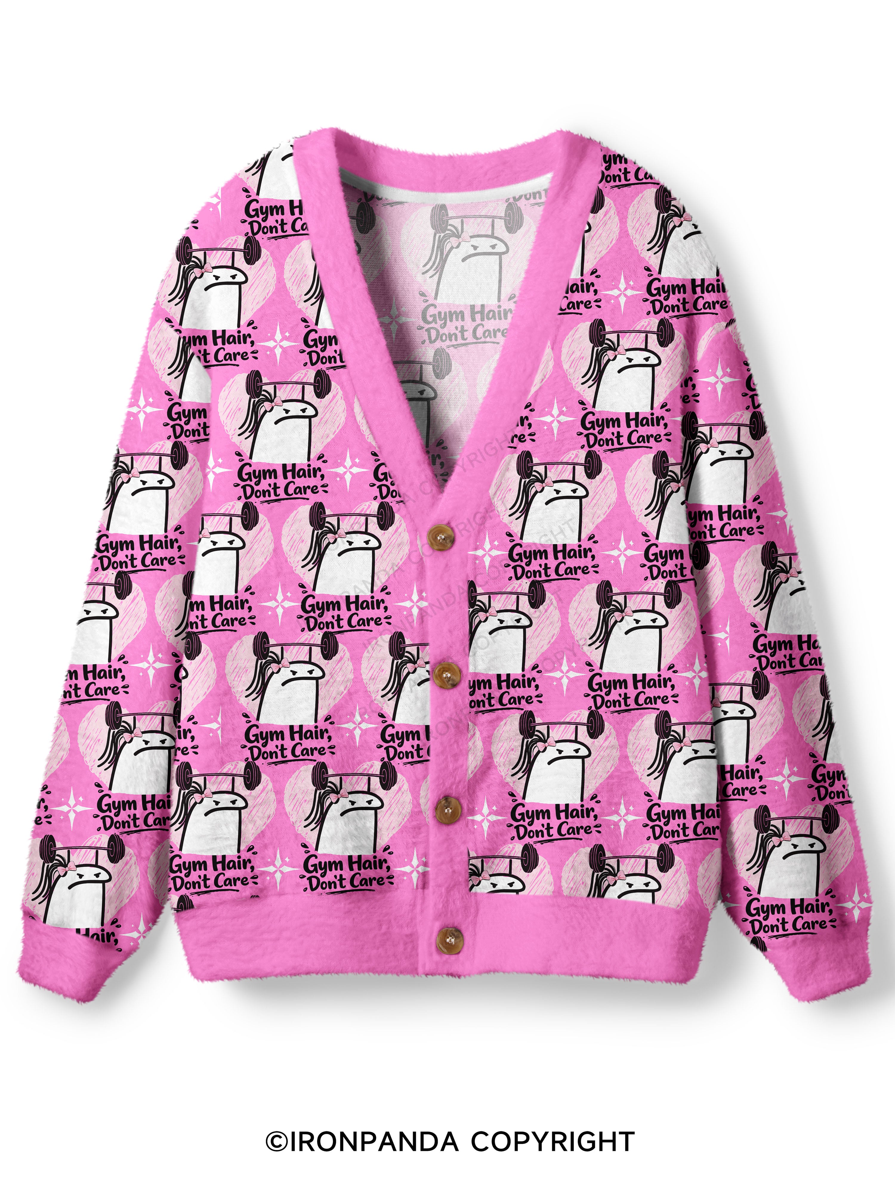 Gym Hair Don't Care Ugly Cardigan Sweater