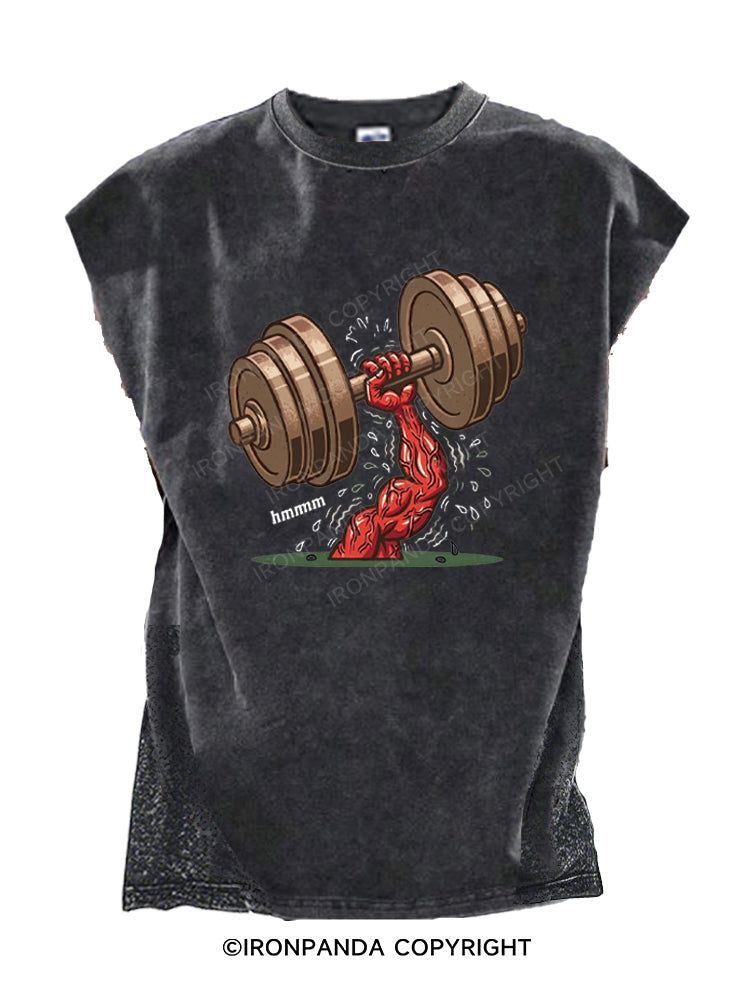 Hmmm Meme Weightlifting Dumbbell Cut Off Tank