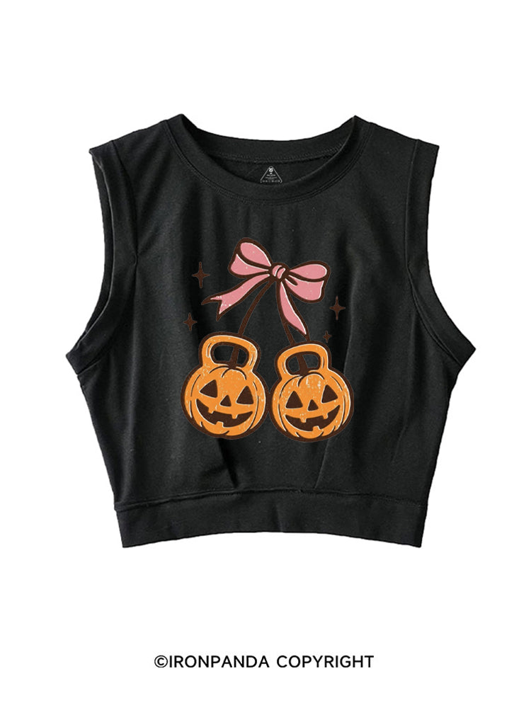 CHERRY PUMPKIN KETTLEBELL HALLOWEEN SLEEVELESS CROP TOPS