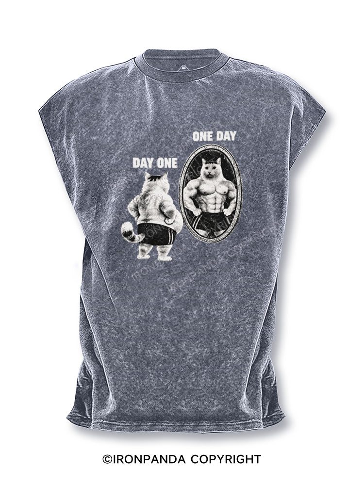 Day One to One Day Funny Cat Cut Off Tank