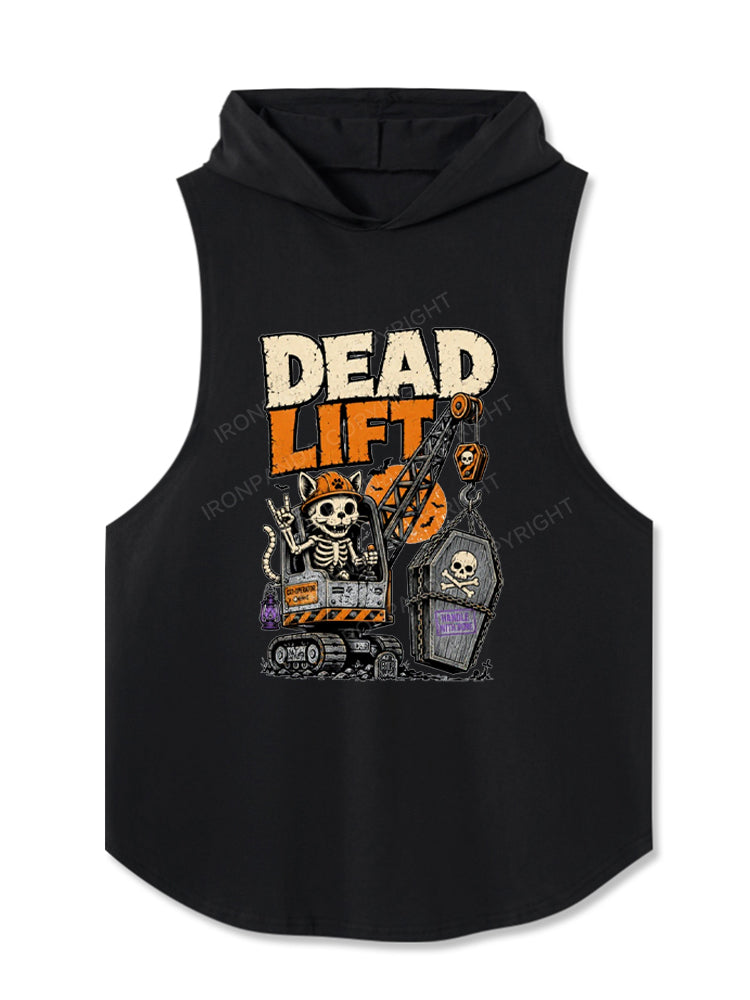 Dead Lift Skeleton Cat Crane Powerlifting Hooded Tank
