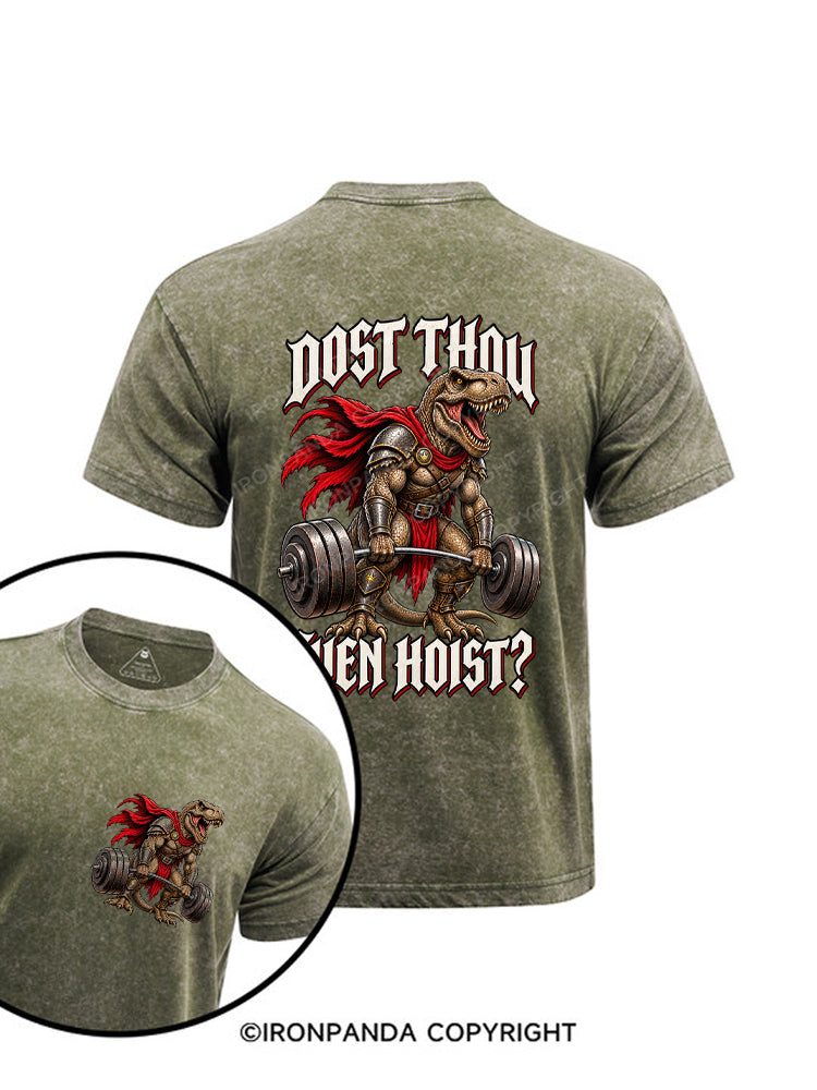 Dost Thou Even Hoist Funny T-Rex Dinosaur Printed Washed Gym Shirt