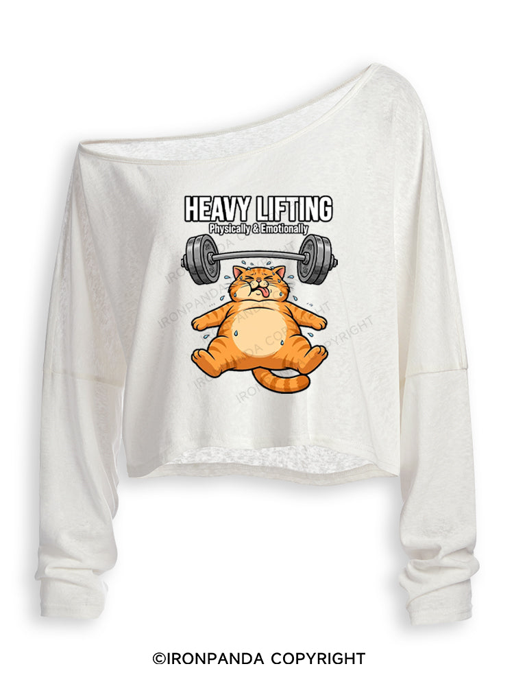 HEAVY LIFTING PHYSICALLY & EMOTIONALLY Off Shoulder Long Sleeve Crop Top