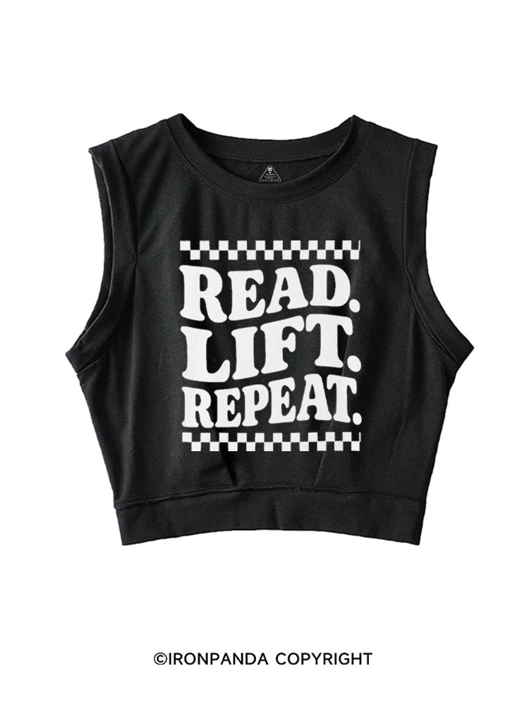 READ LIFT REPEAT BOOKISH GYM SLEEVELESS CROP TOPS