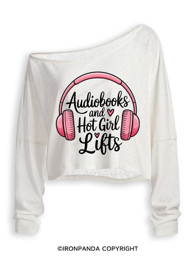 AUDIOBOOKS AND HOT GIRL LIFTS Off Shoulder Long Sleeve Crop Top