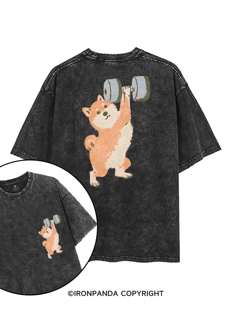 STRONG SHIBA INU LIFTING WEIGHTS printed Gym Shirt