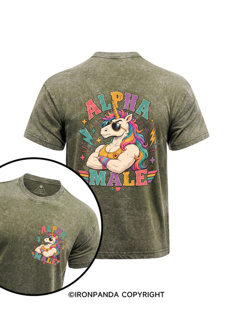 Alpha Male Unicorn Power Printed Washed Gym Shirt