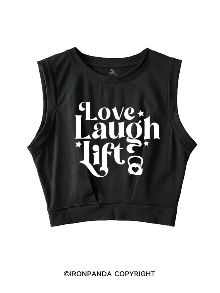 LOVE LAUGH LIFT POSITIVE GYM SLEEVELESS CROP TOPS