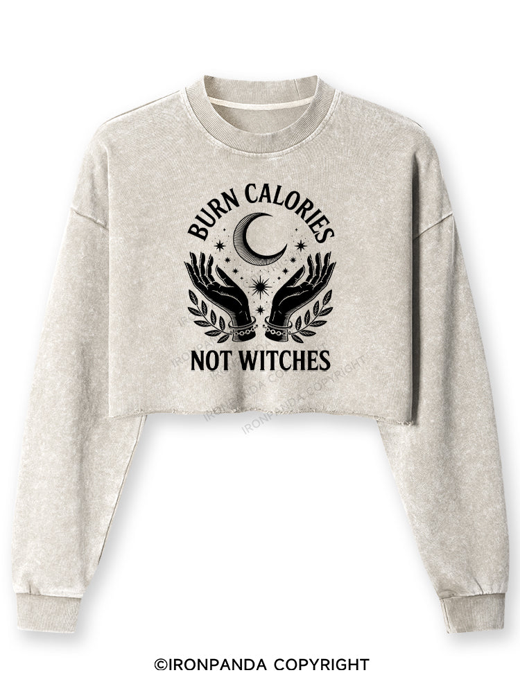 BURN CALORIES NOT WITCHES Washed Long-Sleeve Crop Top