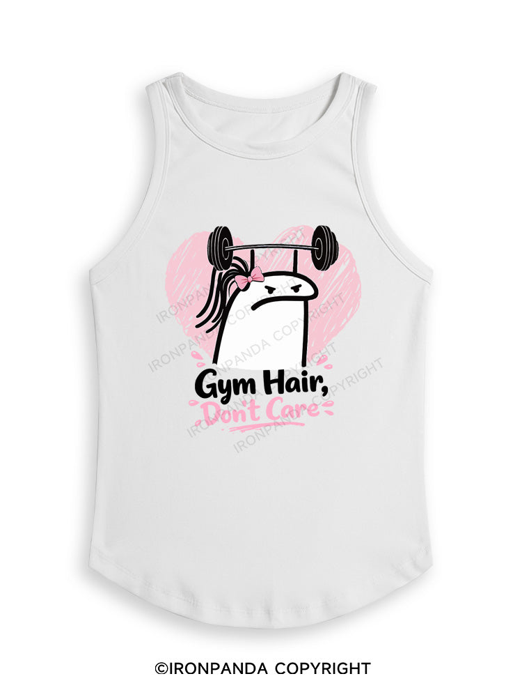 Gym Hair Don't Care Funny Gym Fitted Tank Top