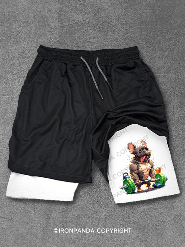 Funny French Bulldog Bodybuilding Performance Training Shorts