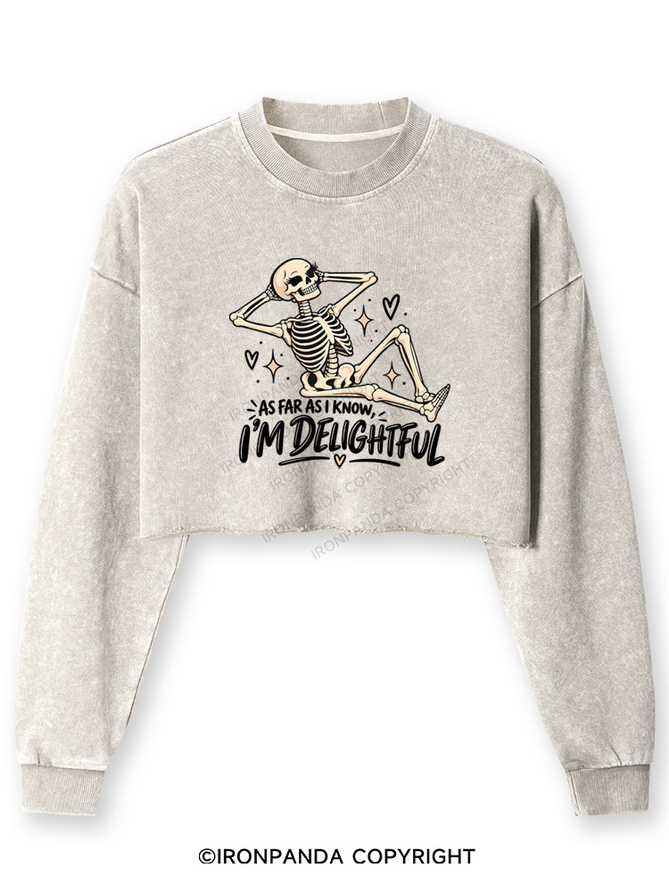AS FAR AS I KNOW, I'M DELIGHTFUL Washed Long-Sleeve Crop Top