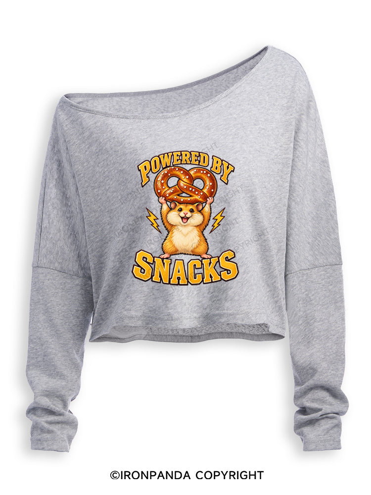 POWERED BY SNACKS FUNNY HAMSTER Off Shoulder Long Sleeve Crop Top