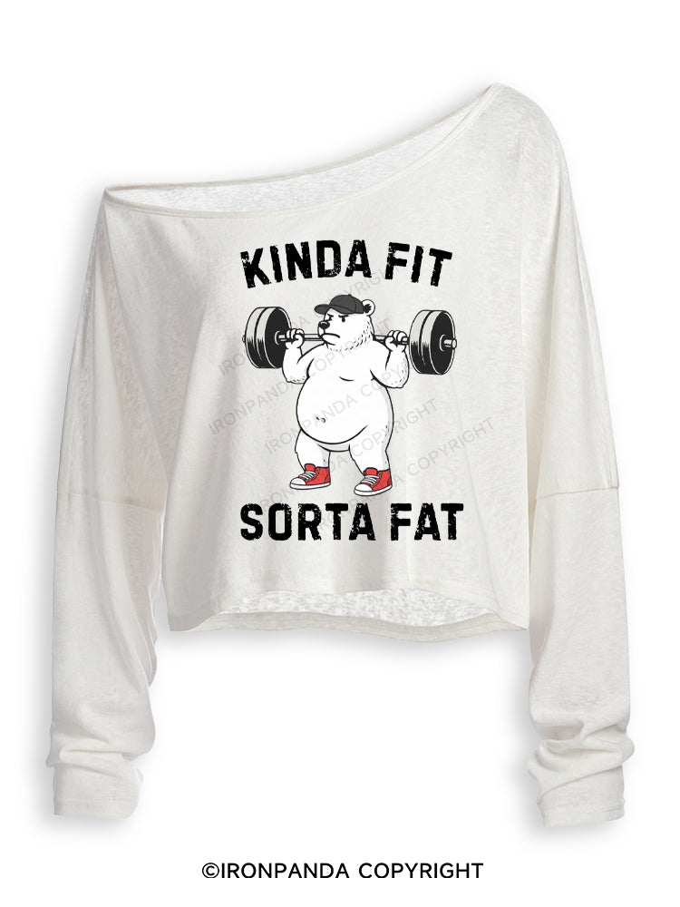 KINDA FIT, SORTA FAT WEIGHTLIFTING GYM Off Shoulder Long Sleeve Crop Top
