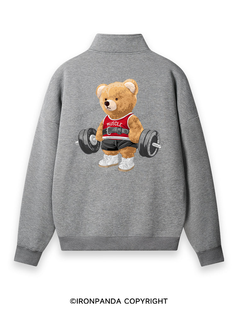 Exercise Bear Back Printed Quarter-Zip Fleece Sweatshirt
