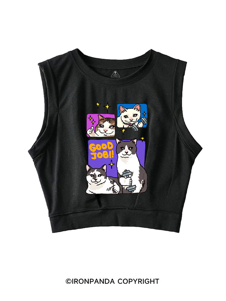 GOOD JOB BE YOURSELF GYM KITTY SLEEVELESS CROP TOPS