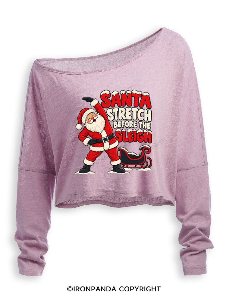 Santa Stretch Before the Sleigh Off Shoulder Long Sleeve Crop Top