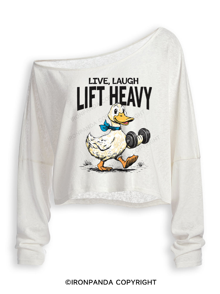 LIVE LAUGH LIFT HEAVY GYM DUCK Off Shoulder Long Sleeve Crop Top