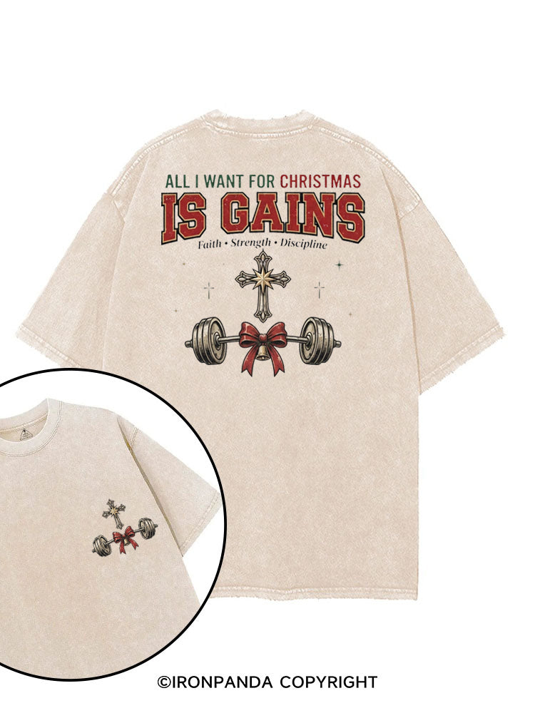 ALL I WANT FOR CHRISTMAS IS GAINS FAITH STRENGTH DISCIPLINE printed Gym Shirt