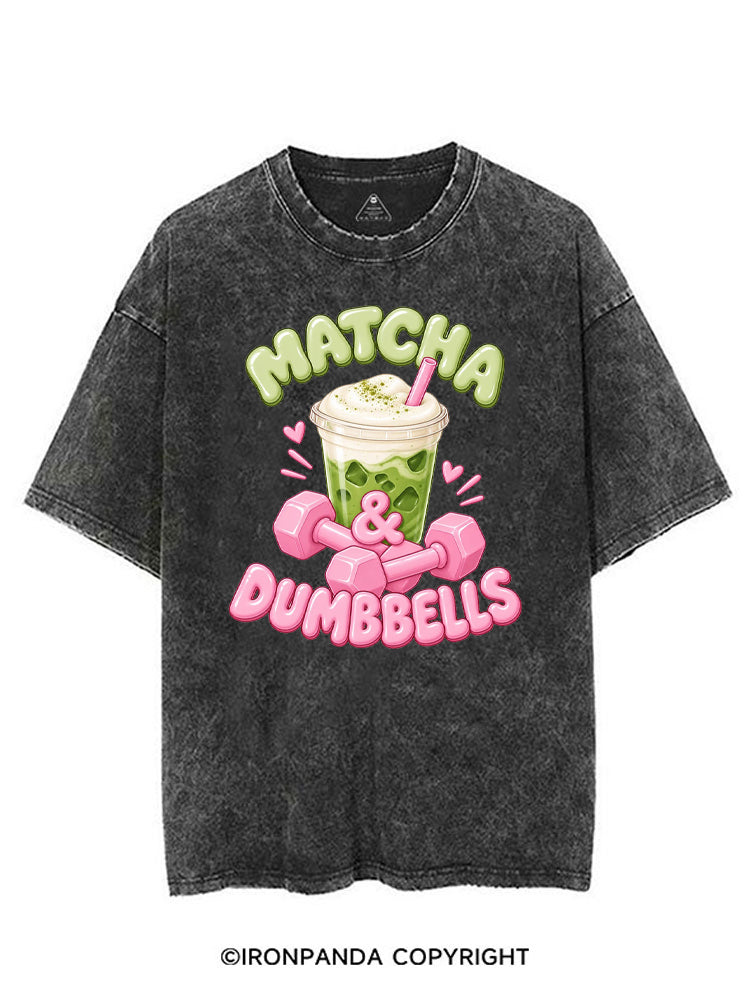 MATCHA & DUMBBELLS MATCHA GYM LOVER VINTAGE GYM SHIRT