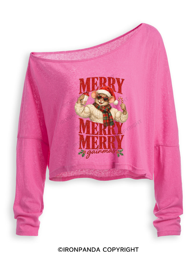 Merry Merry Merry Gainmas Off Shoulder Long Sleeve Crop Top