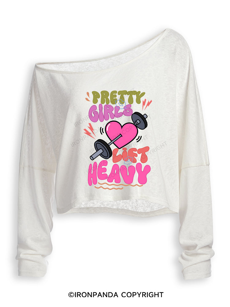 PRETTY GIRLS LIFT HEAVY Off Shoulder Long Sleeve Crop Top