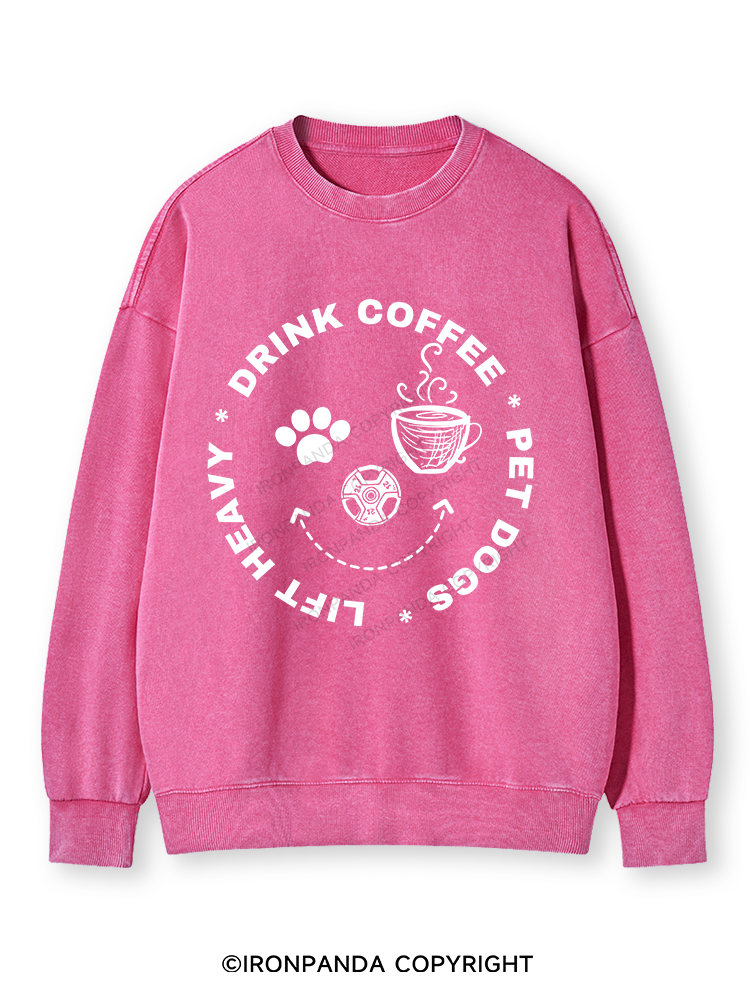 Lift Heavy, Drink Coffee, Pet Dogs Washed Sweatshirt