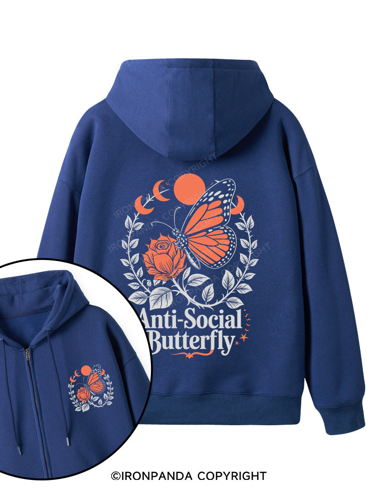 ANTI-SOCIAL BUTTERFLY Double-Sided Printed Fleece Zip Up Hoodie