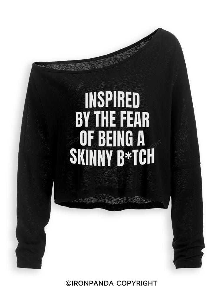 Inspired By The Fear Of Being A Skinny B*tch Off Shoulder Long Sleeve Crop Top