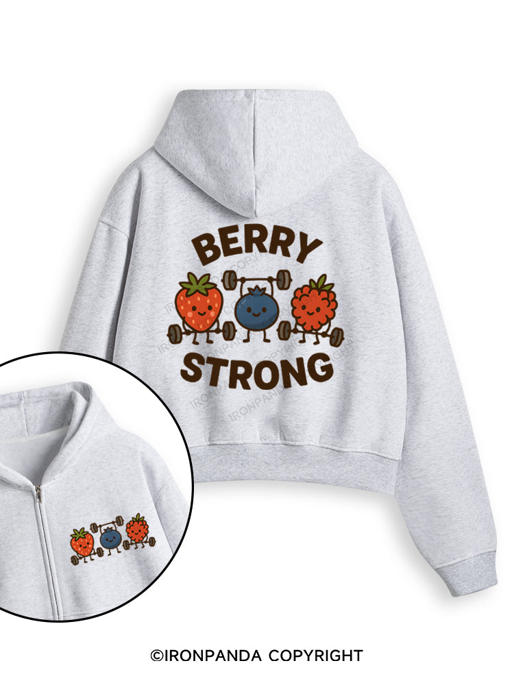 BERRY STRONG Fleece Crop Zip Up Hoodie