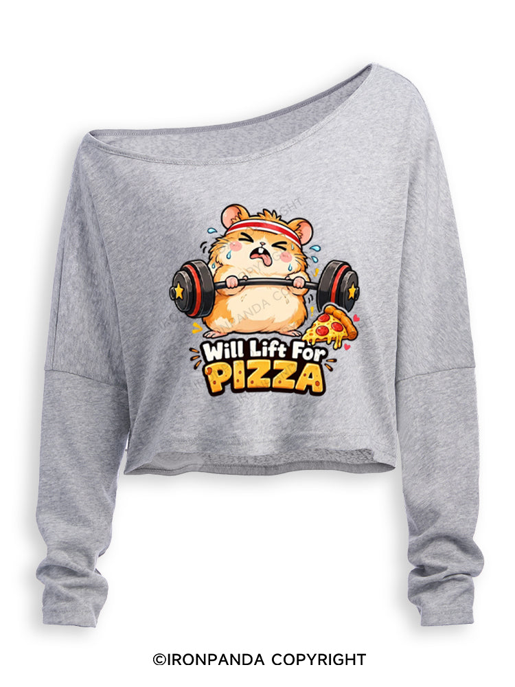 Will Lift For Pizza Funny Off Shoulder Long Sleeve Crop Top
