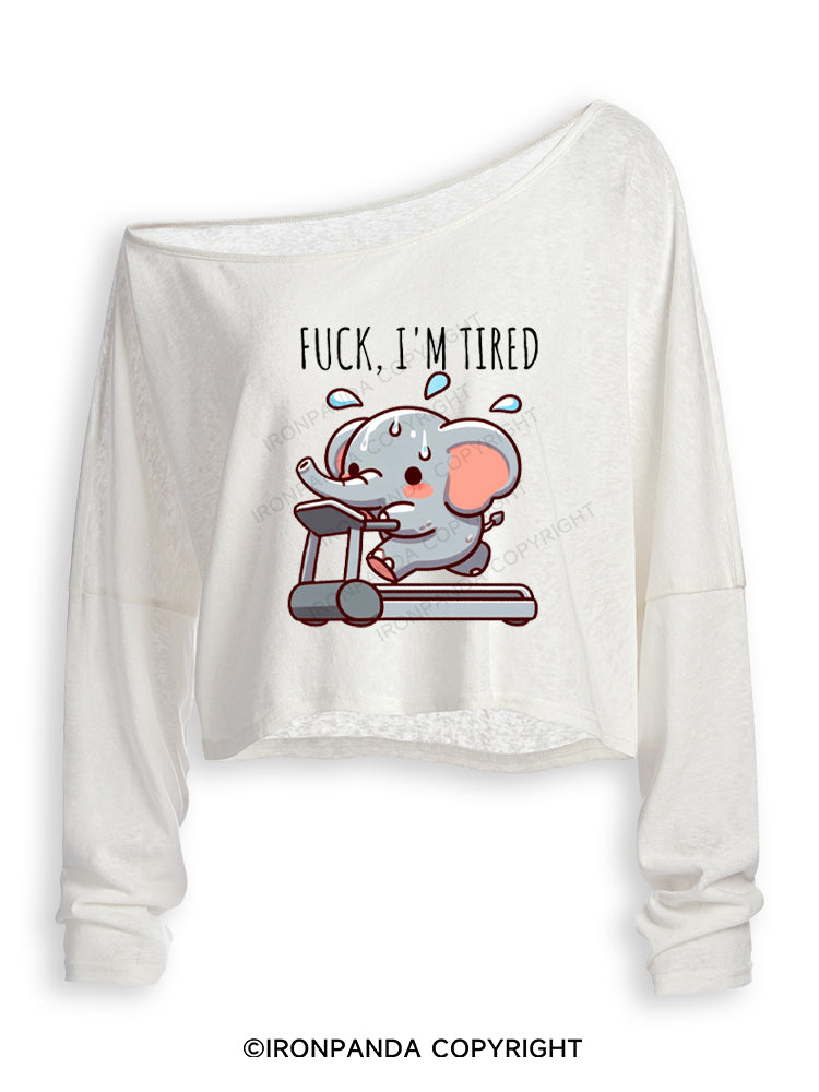 FUCK, I'M TIRED ELEPHANT Off Shoulder Long Sleeve Crop Top