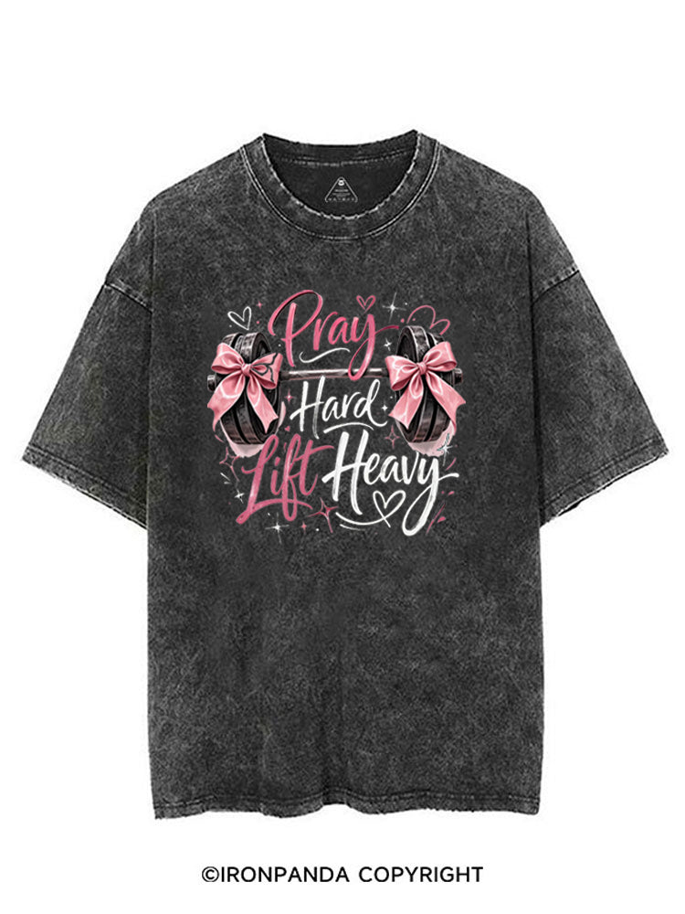 PRAY HARD LIFT HEAVY CHRISTIAN FITNESS VINTAGE GYM SHIRT