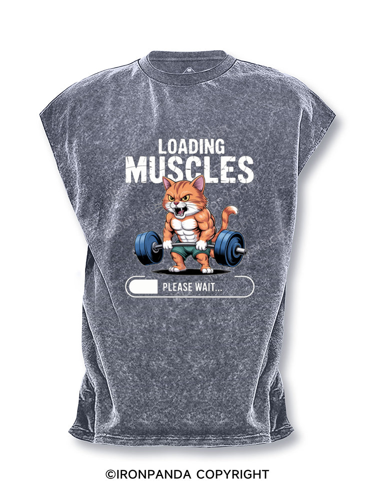 Loading Muscles Cat Lifting Weights Cut Off Tank