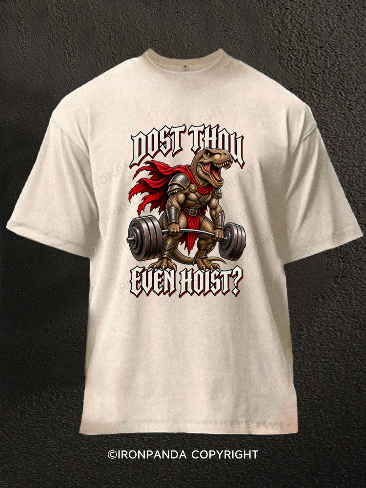 Dost Thou Even Hoist Funny T-Rex Dinosaur Washed Gym Shirt