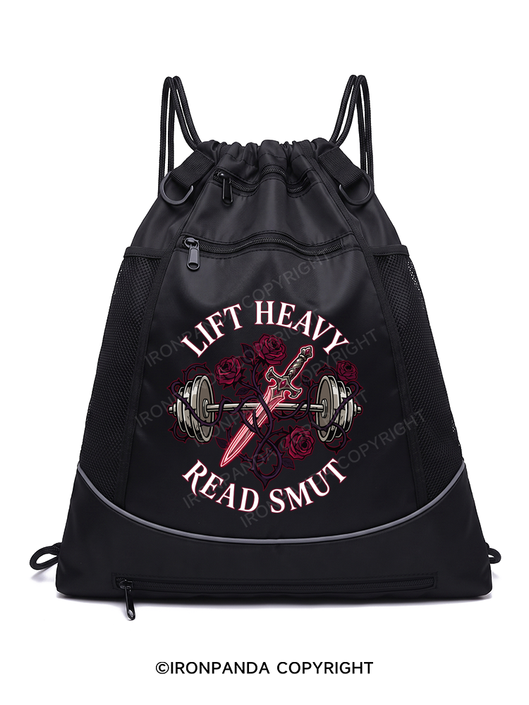 LIFT HEAVY READ SMUT Gym Drawstring Bag