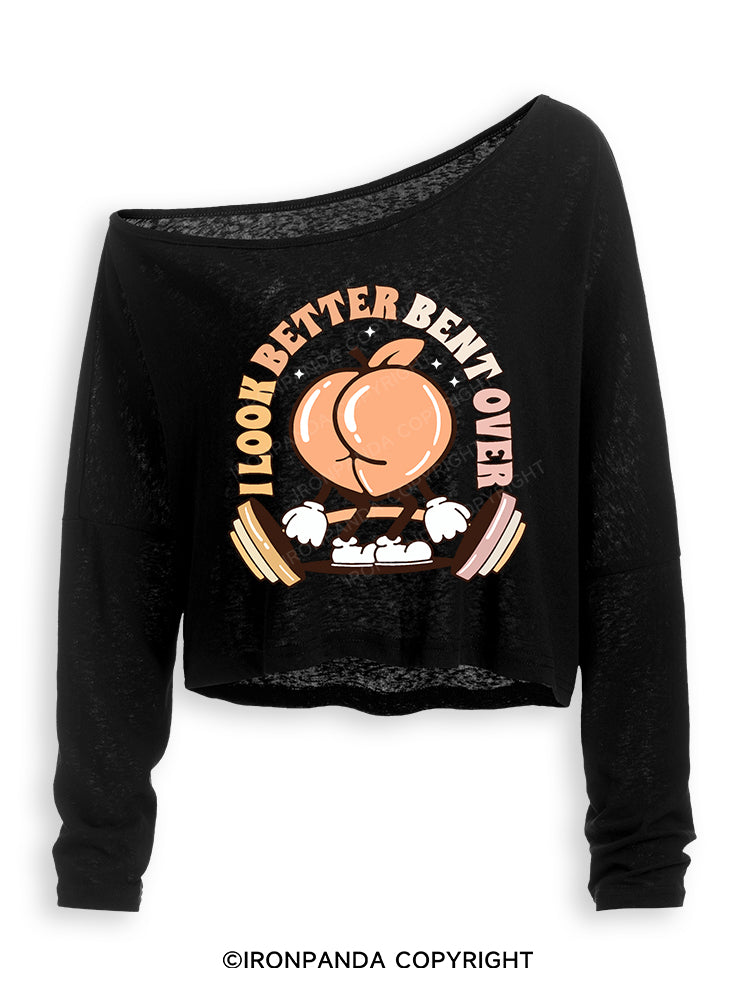 I LOOK BETTER BENT OVER Off Shoulder Long Sleeve Crop Top