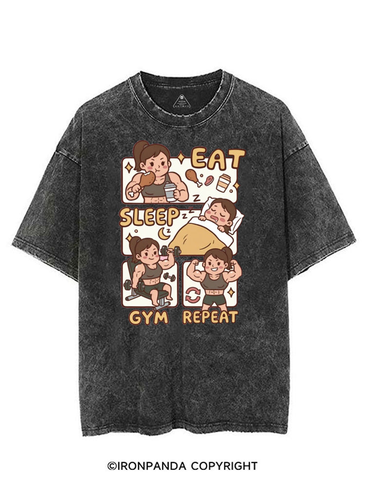 EAT SLEEP GYM REPEAT STRONG AND CUTE VINTAGE GYM SHIRT