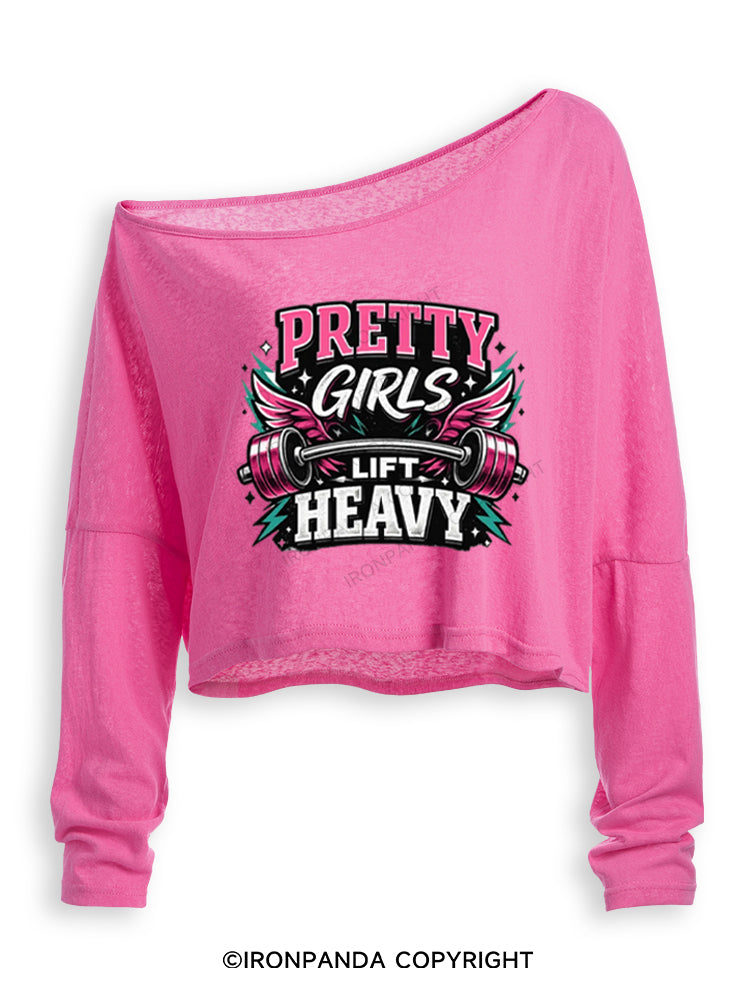 Pretty Girls Lift Heavy Powerlifting Off Shoulder Long Sleeve Crop Top