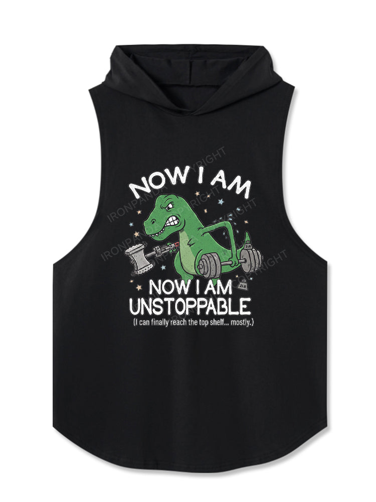 Now I Am Unstoppable T Rex Hooded Tank