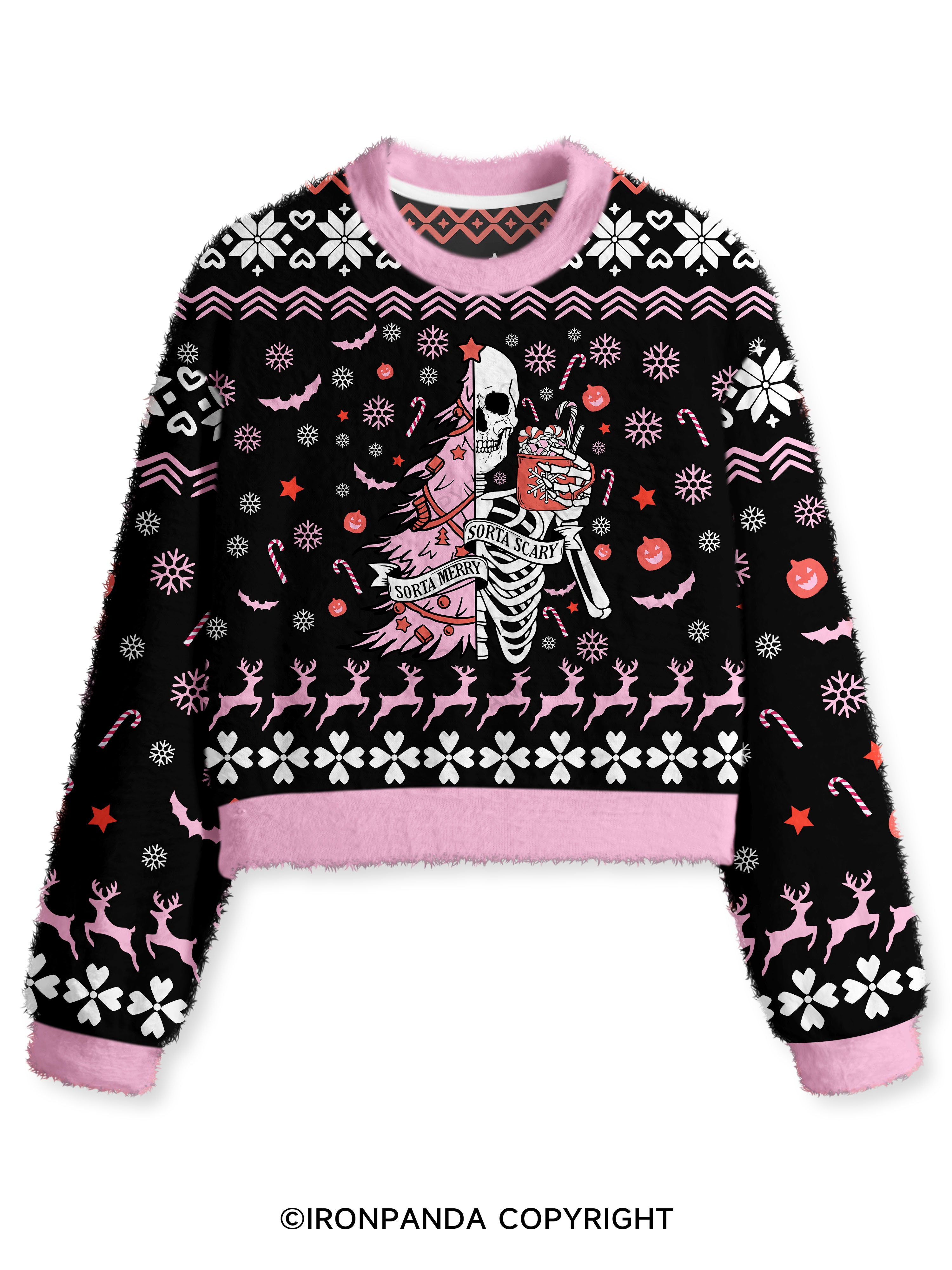 SORTA MERRY SORTA SCARY Fuzzy Fleece Crop Sweater