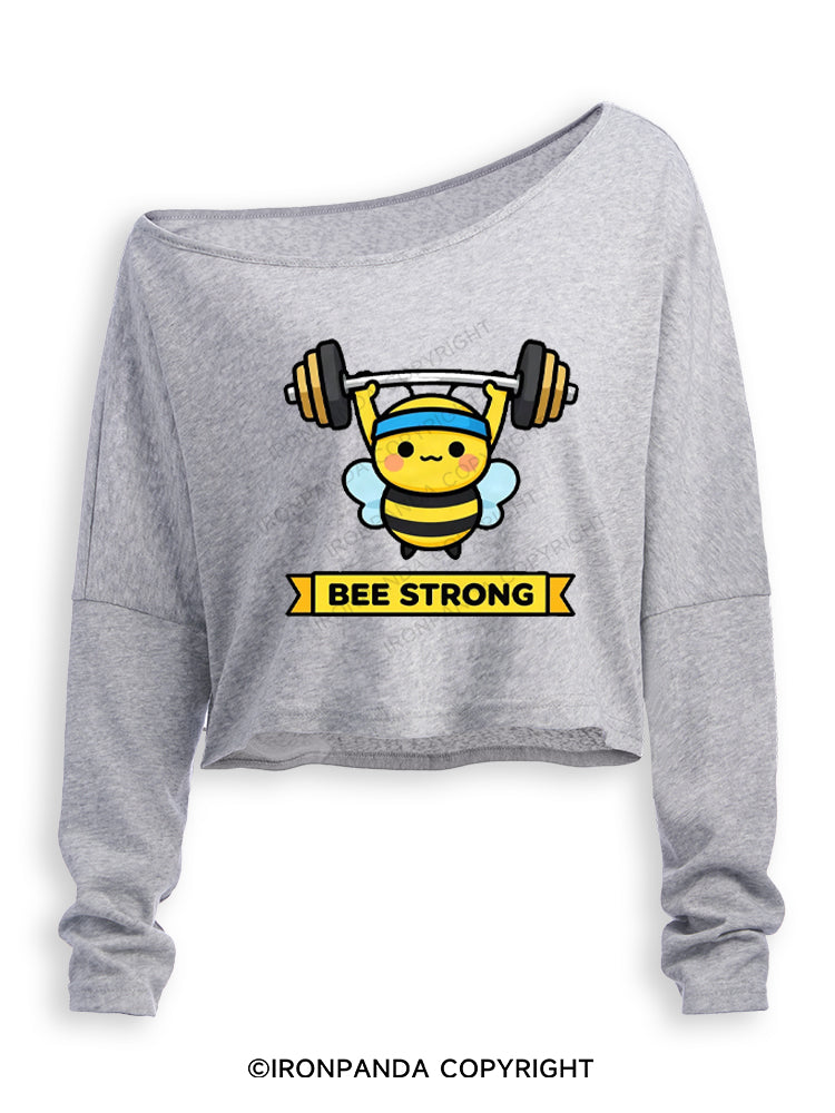 Honey Bee Strong Off Shoulder Long Sleeve Crop Top